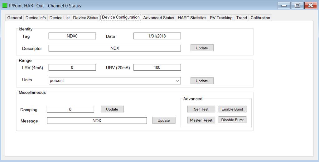 Diagnostics 5.3.4. DEVICE CONFIGURATION TAB The Device Configuration tab provides the facility to display and modify common HART parameters in the field device. Figure 5.
