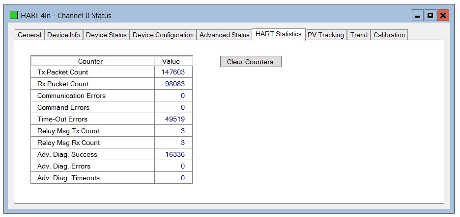 Diagnostics 5.3.6. HART STATISTICS TAB The HART Statistics tab displays the communication statistics. Figure 5.