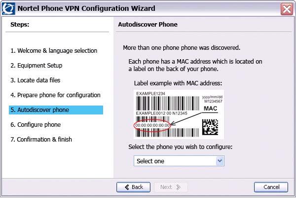 Virtual Private Network Figure 20: Autodiscover Phone (more than one phone was discovered) window a. Obtain the MAC address of the IP Phone for which you are configuring the VPN.