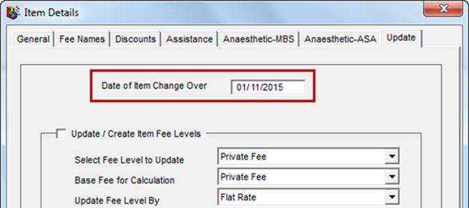 9. The Date of Item Change Over will now display the RMFS Updated date e.g. 01/11/2015, in the Item Details Update tab. Click on the OK button at the bottom right of the screen to close the window.
