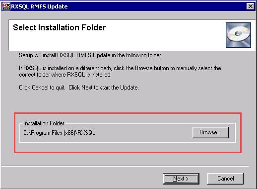If RXSQL is installed on a different path, you MUST click on the button Browse to manually select the correct Installation Folder