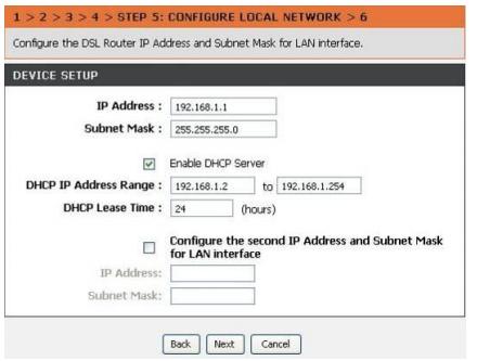 13. CONFIGURE LOCAL NETWORK Ph: 1300 650 679 Configure the DSL IP Address and Subnet Mask for Lan interfance. Default setting as below: IP Address: 192.168.1.1 Subnet Mask: 255.