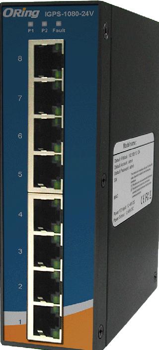 supports wide range 24~36VDC power inputs and generates 50VDC P.S.E. power output per port. PoE switch has 8X10/100/1000Base-T(X) P.S.E. (Power Sourcing Equipment) ports. P.S.E. is a device (switch or hub for instance) that will provide power in a PoE setup.