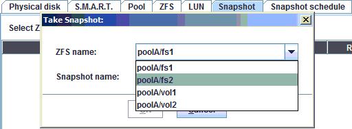 Select the file system or volume you want to take snapshot.