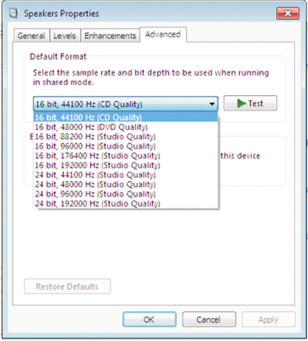Select Advanced and click on the arrow next to Test and select the desire sampling rate.