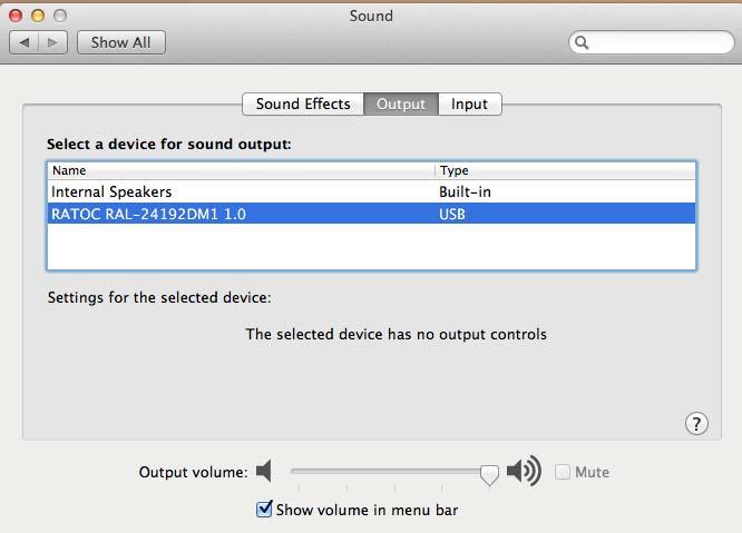 5-3. Setting RAL-24192DM1 as an Audio Output. Click on the Output tab and select RATOC Systems, Inc.