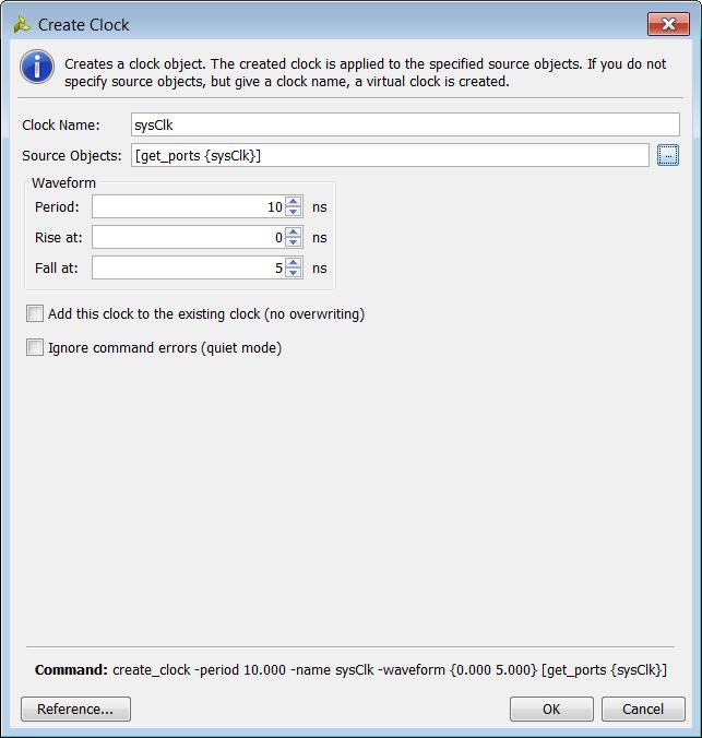 Step 3: Using a Timing Constraint Wizard Figure 8: Create Clock wizard a. Enter sysclk for the Clock name.