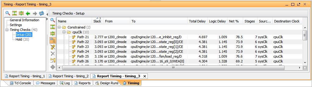 Step 6: Using the Timing Constraint Spreadsheet Notice that the Constraints spreadsheet displays different columns for Set Input Delay than for the Create Clock constraint as shown in Figure 7. 5.