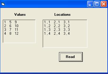 Picture1.Print : Picture2.Print Example 2: Write a code program to read of two dimensional array A(3,4) on a column by column. Print the value and position of each element.