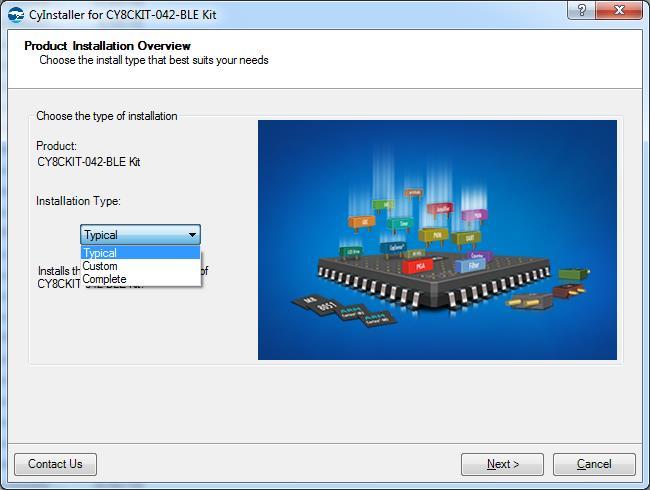 3. Select the folder in which you want to install the CY8CKIT-042-BLE kit-related files. Choose the directory and click Next. 4.