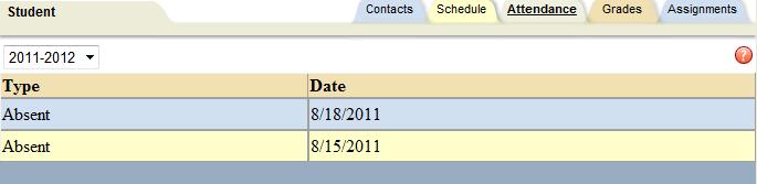 The Attendance tab will show your child s absences for the year: Note: you have a drop down to select the school year.