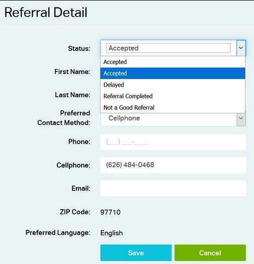 Update Referral Status in Help On Demand As you assist the consumer, be sure to update the status on the Manage Leads page.