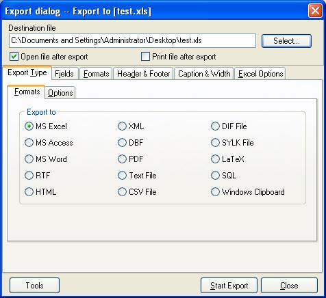 3. User Management Take the exporting MS Excel file as an example for explanation. (1) Select the object file to export. (2) Click [Start Export] button to export the file via default format.