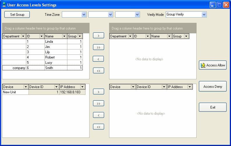 Access Control Software User Manual 2. Click [Edit Access Levels] and enter the Access Levels interface to edit, shown as following. 3. Users belong to Group 1 by default.
