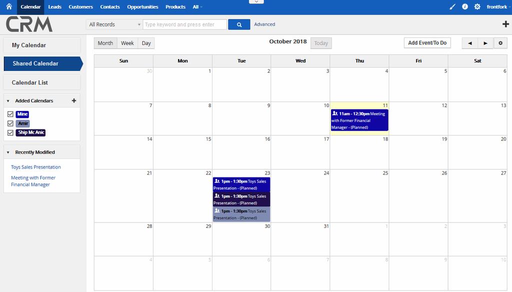 5.3.1. Manage Shared Calendar 'Shared Calendar' shows all activities that have been shared with you.