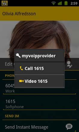 Bria Android Edition User Guide 3.12 Handling Video Calls To use video on Bria, the Video Calls premium feature must be purchased (see page 51).
