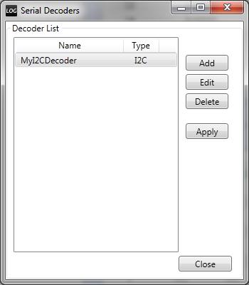 4.1.3 Decoding the I²C protocol Open the 'Serial decoders window