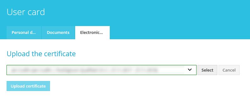 Click on your name at the top of the page and select User card from the drop-down menu: Select the Electronic signature tab to see a form for uploading a certified electronic signature. 3 4 0.