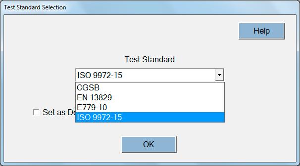 4 Test Standard Selection Use this window to select the Measuring Standard EN ISO 9972 or EN