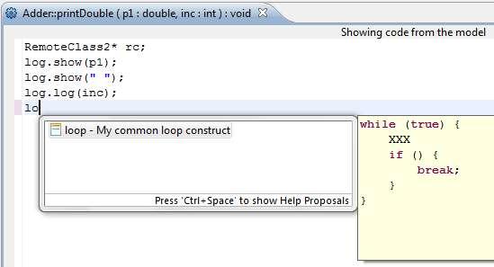 Code Editor Improvements (2/3) Support for template proposals from CDT Useful to insert common boilerplate code
