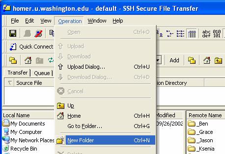 The right side displays: The contents of your remote file space. The name give to this space is the same as your UW NetID.