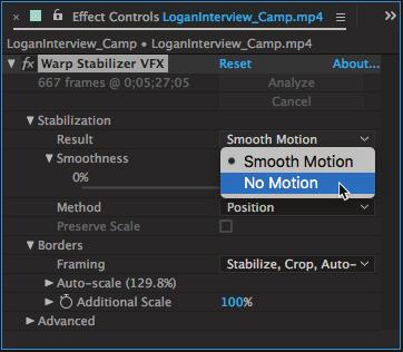 The more you smooth a clip, the more the image may need to be scaled, cropped, or synthesized to compensate for the correction. These corrections are made automatically.