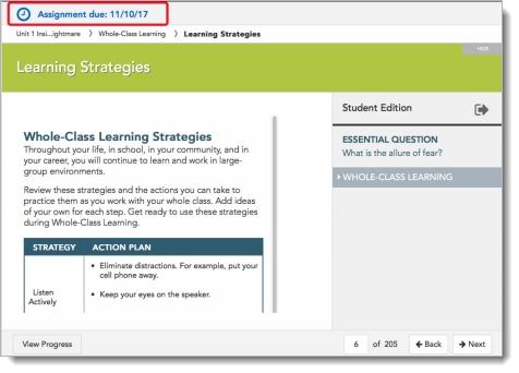 Assignment Summary When you have one or more reading assignments in the selected book, click the View Progress button at the bottom of the reading pane to open the Assignment Summary.