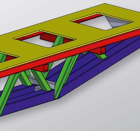 Task Description The cover picture above shows the parametric CAD model of a work holding device with investigated geometric parameters of the upper (red), middle (green) and lower (blue) cross