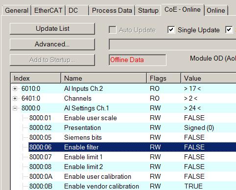 Fig. 102: EL3102, CoE directory EtherCAT System Documentation The comprehensive description in the EtherCAT System Documentation (EtherCAT Basics --> CoE Interface) must be observed!