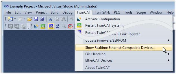 Fig. 42: System Manager Options (TwinCAT 2) This have to be called up by the Menü TwinCAT within the TwinCAT 3 environment: Fig.