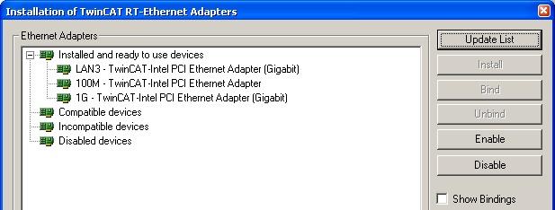 44: Overview of network interfaces Interfaces listed under Compatible devices can be assigned a driver via the Install button. A driver should only be installed on compatible devices.