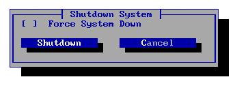 The File Menu Exit To shut down the system: 1. Select Exit from the File menu. The Shutdown System dialog box displays. 2. Select Shutdown. The system shutdown completes and the \CVR prompt displays.