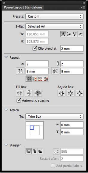 PowerLayout Standalone New option when filling your Trim Box (or selected page box in the attach to field) with a maximum number of 1-ups When checked, the gap between the 1-ups will be