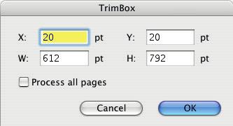 7.4 TrimBox Editor A pdf document should contain a TrimBox for each page for exactly placing them into the frames of a template.