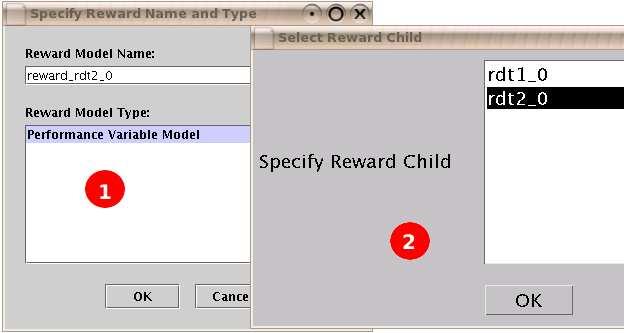 Figure 6: Defining Reward Variables in Möbius Figure 7: Rate Reward Variables can see the available state variables in upper list and you can define the reward function in the textbox below.