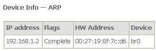 ARP To access the Device Info ARP window, click the ARP button in the Device Info directory.