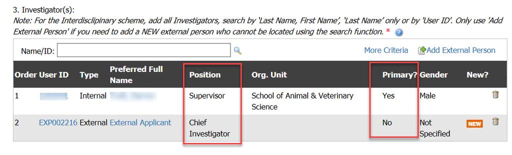 To add an investigator, use either the basic search or advanced search.