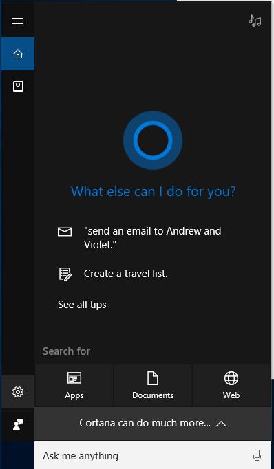One more place to check for privacy settings is within Cortana. Those settings are not in the Windows Settings.