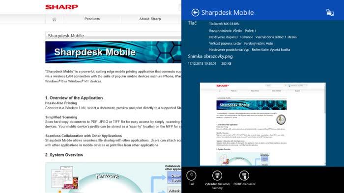 9 Tlač IV. Aplikácia Sharpdesk Mobile sa zobrazí na bočnej lište Zdieľať. Na lište aplikácií klepnite na možnosť Tlač. V. Prejdite na krok IV alebo ďalšie kroky v kapitole 9.