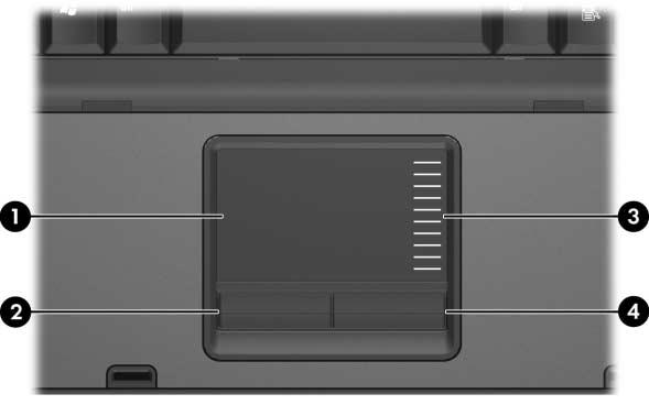 1 Zariadenie TouchPad Používanie zariadenia TouchPad Nasledujúca ilustrácia a tabuľka popisuje zariadenie TouchPad.