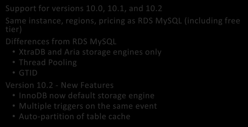 RDS MariaDB Support for versions 10.0, 10.1, and 10.