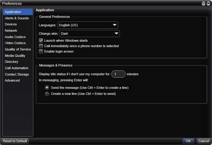 CounterPath Corporation 5.2 Configuring Preferences Choose Softphone > Preferences. The Preferences window appears. The Preferences panels let you control the way that you work with Bria.