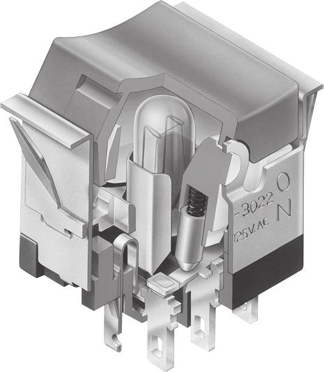 Snap-in Miniature Rockers Series MLW Distinctive Characteristics Industry s first miniature snap-in, lighted rocker switch. Actuators in various styles operate with firm, well-defined movements.