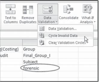 All cells that don t meet their data validation criteria are circled, including values that were typed, copied, or filled in the cells, calculated by formulas, or