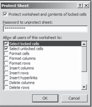 In addition to protecting the contents of unlocked cells, this dialog box lets us toggle on or off a list of Excel actions that we want to let people using our worksheet perform. 12.