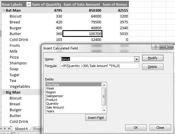 Multi Dimensional Analysis of Data 8.8.1 PivotTable Calculated Field In a PivotTable, we can create a new field that performs a calculation on the sum of other pivot fields.