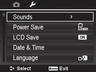 6. Using the Setup Menu You can access the Setup menu whether you are in Record or Playback mode. The Setup menu allows to configure general camera settings. - To enter the Setup Menu: 1.