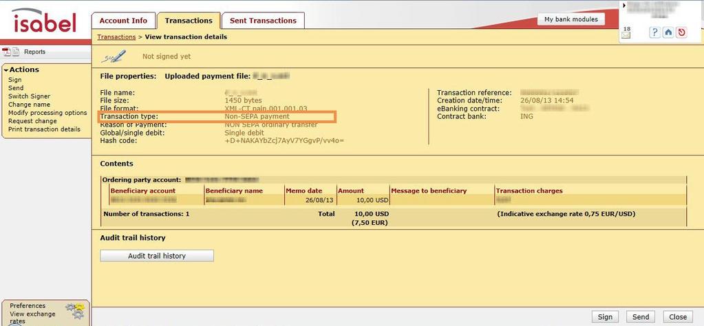 To access the View transaction details screen, click on the uploaded file that you would like to