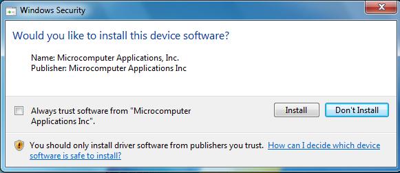 The Windows Security window appears asking if you would like to install the