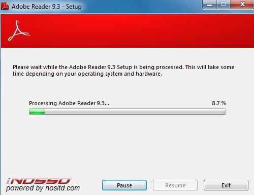 3. The Adobe Reader 9.3 Setup window appears.